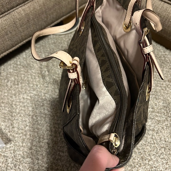 Michael Kors Brown Tote with Monogram Pattern and Gold Accents - Picture 5 of 14